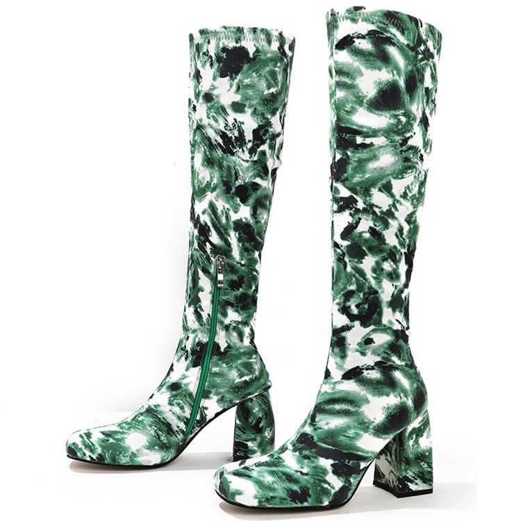 Chunky Heel Square Toe Camouflage Western støvler