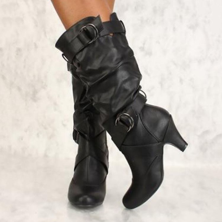 Sideglidelås Chunky Heel Calf High Slouchy Boots