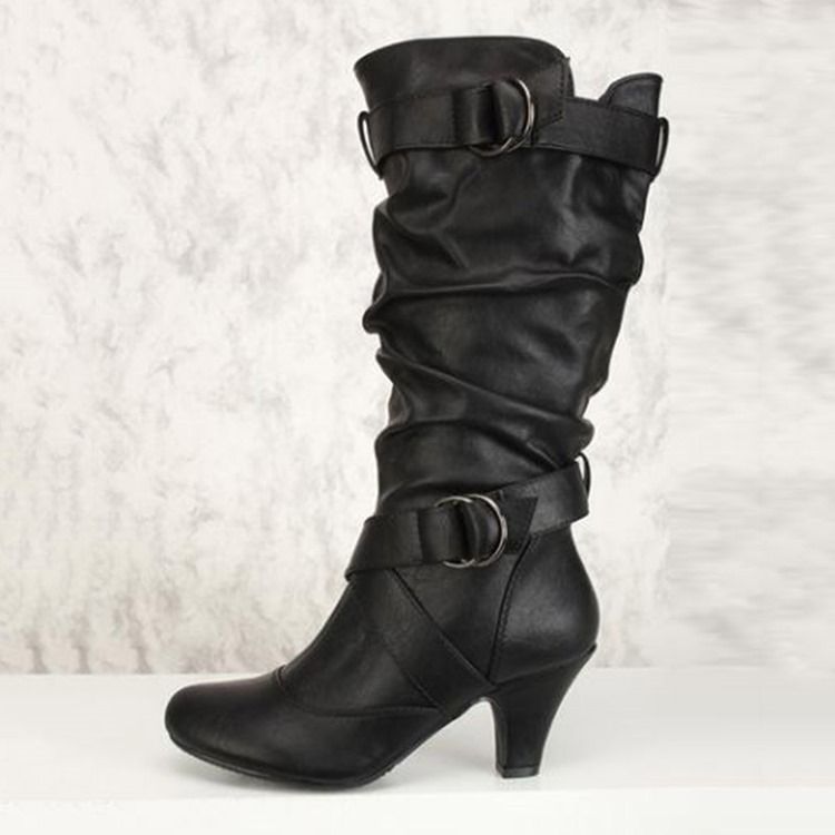 Sideglidelås Chunky Heel Calf High Slouchy Boots