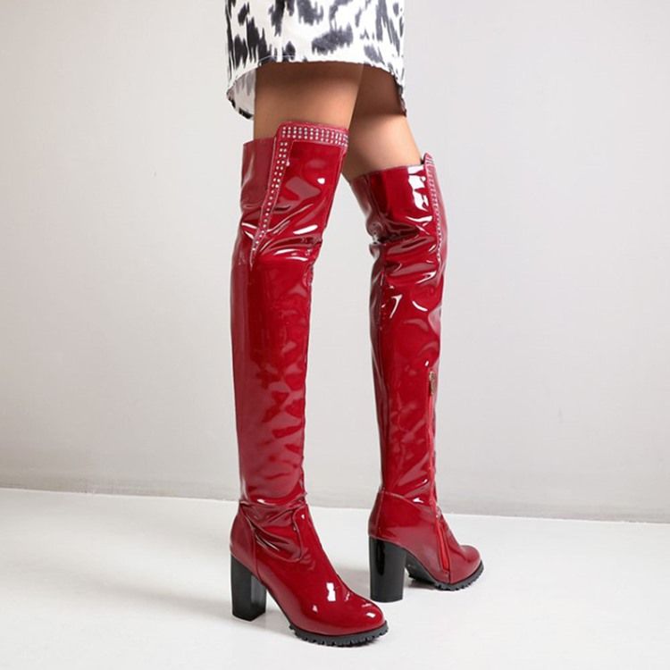 Sideglidelås Rund Toe Chunky Heel Rhinestone Boots