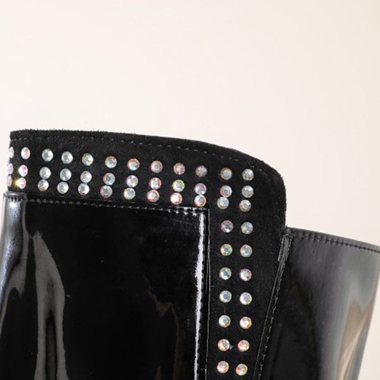 Sideglidelås Rund Toe Chunky Heel Rhinestone Boots