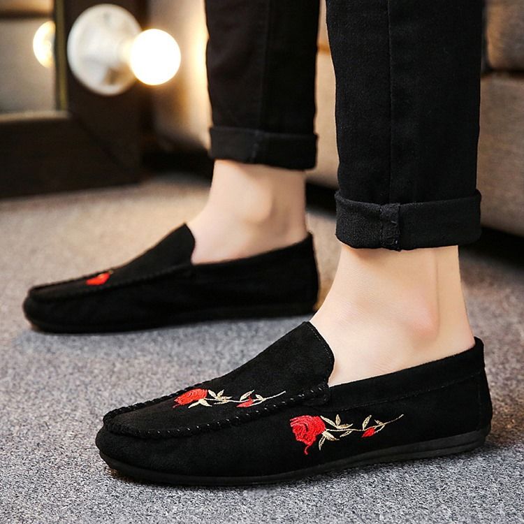 Floral Slip-On Flat Hæl Bomull Tynne Sko Menn Oxfords