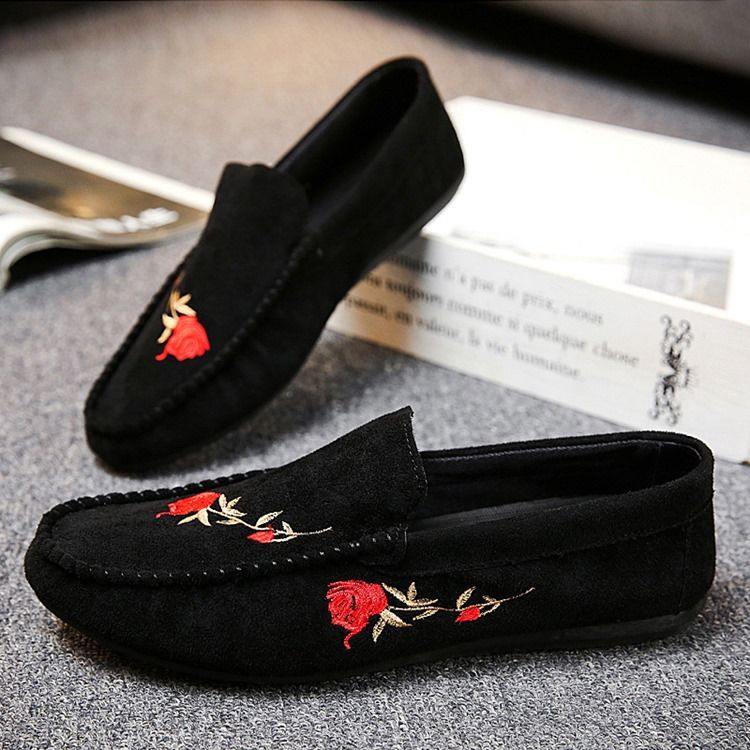 Floral Slip-On Flat Hæl Bomull Tynne Sko Menn Oxfords