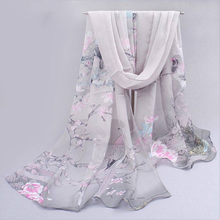 All Match Kinesisk Stil Chiffon Blomsterskjerf For Kvinner