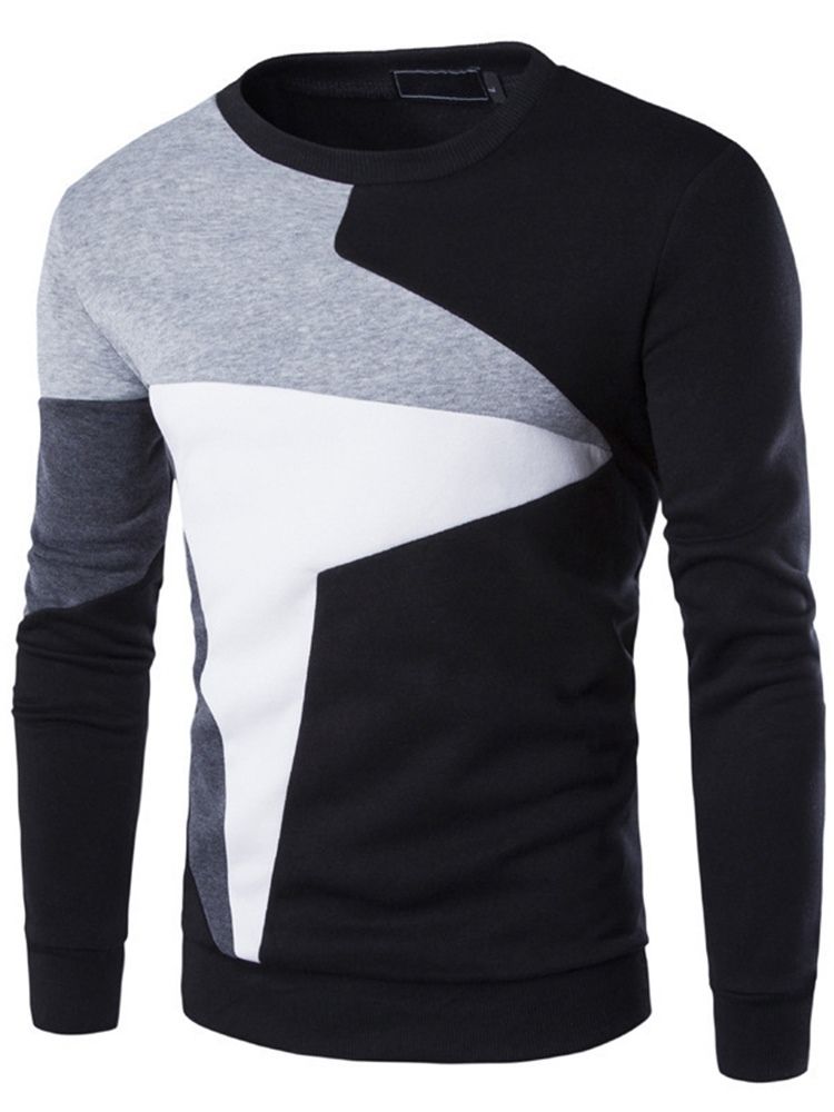 Patchwork Pullover Color Block Pullover Hettegensere Med Rund Hals