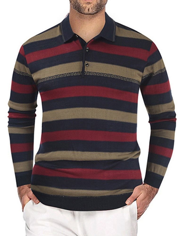 Stripe Polo Neck Standard European Spring Genser