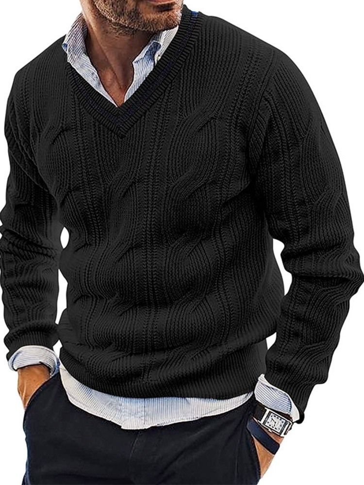 V-Hals Vanlig Standard Fall Casual Pullover Genser