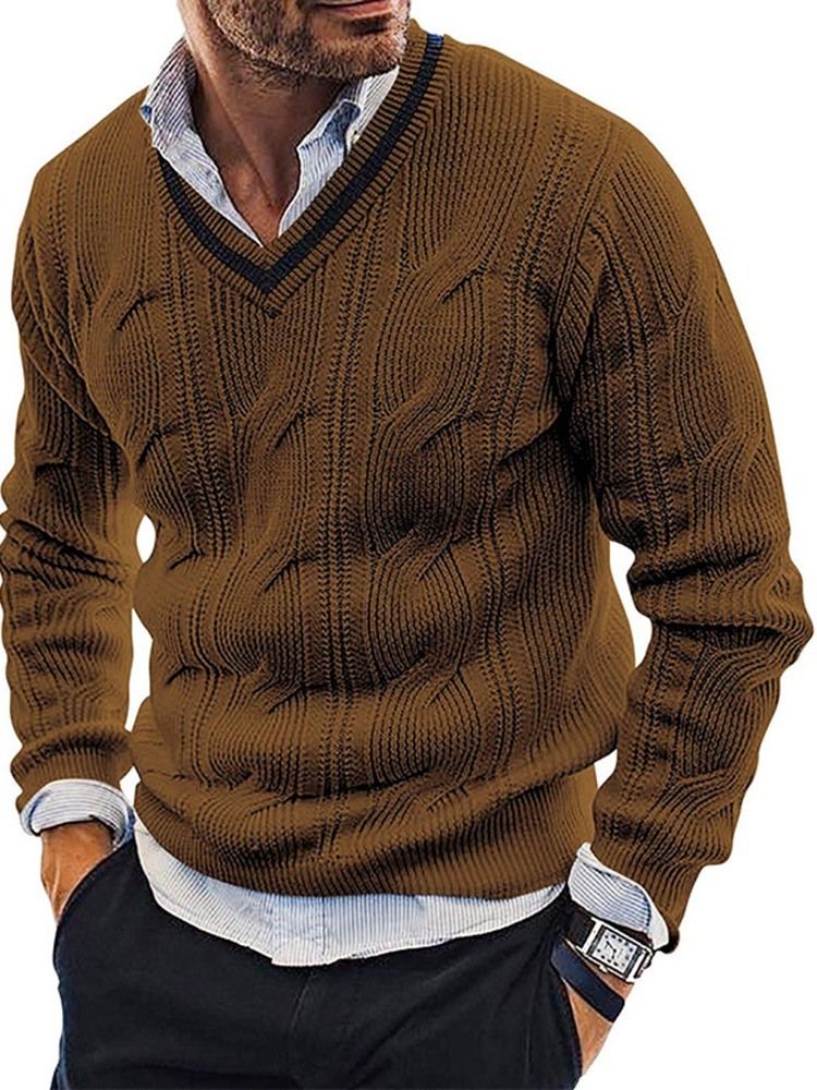 V-Hals Vanlig Standard Fall Casual Pullover Genser