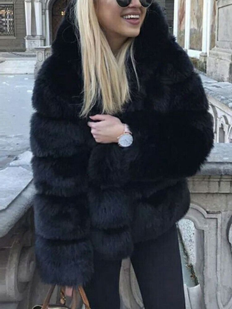 Hette Mellomlang Vanlig Vinter Løs Faux Fur Overcoat