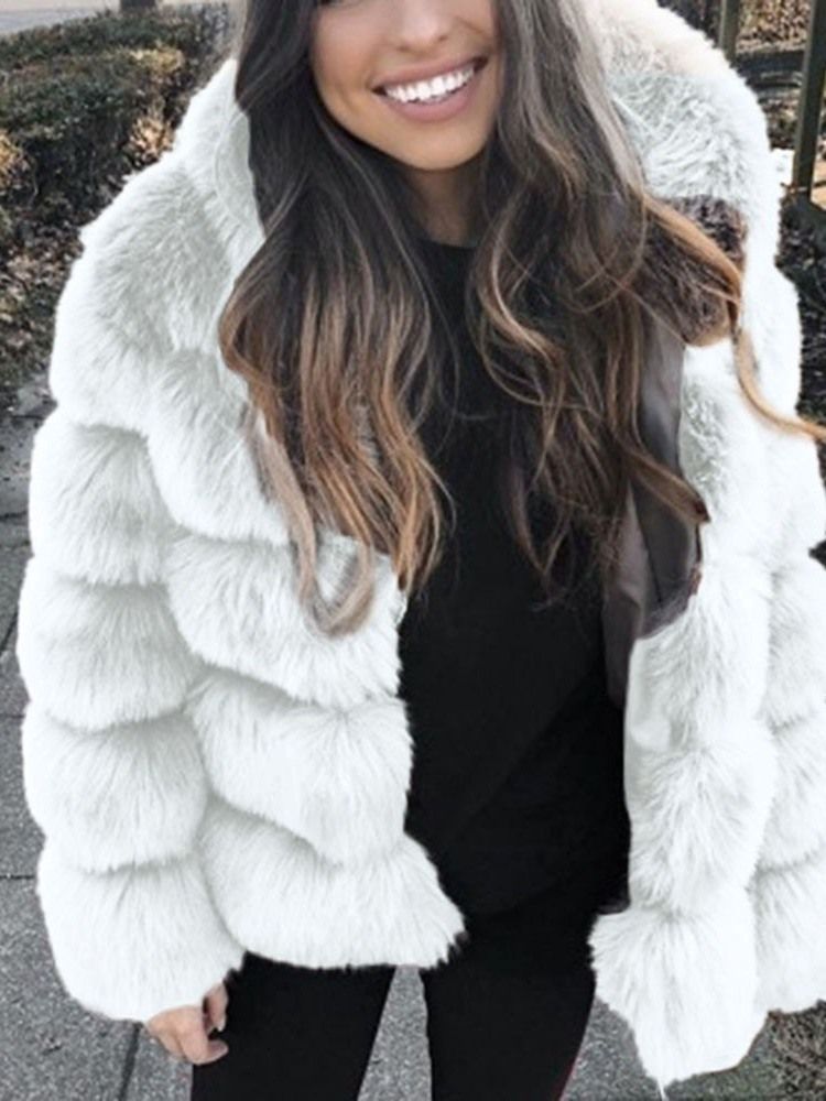 Hette Mellomlang Vanlig Vinter Løs Faux Fur Overcoat