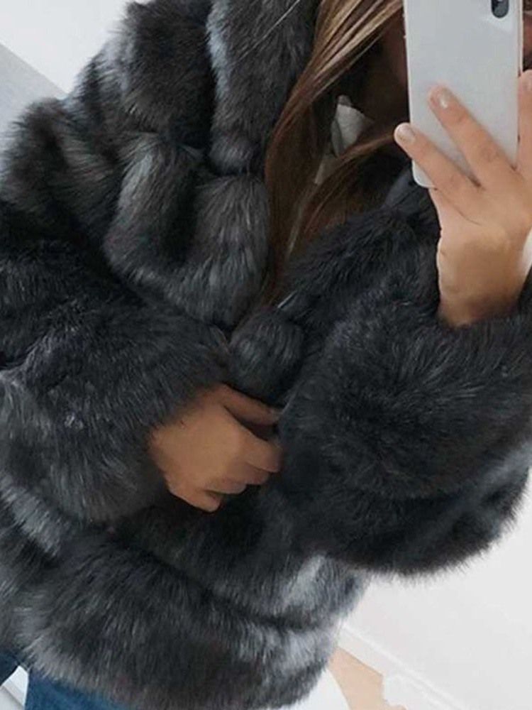 Hette Mellomlang Vanlig Vinter Løs Faux Fur Overcoat