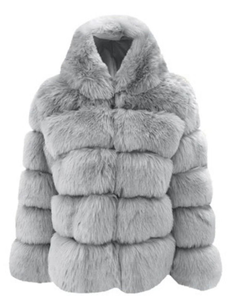 Hette Mellomlang Vanlig Vinter Løs Faux Fur Overcoat