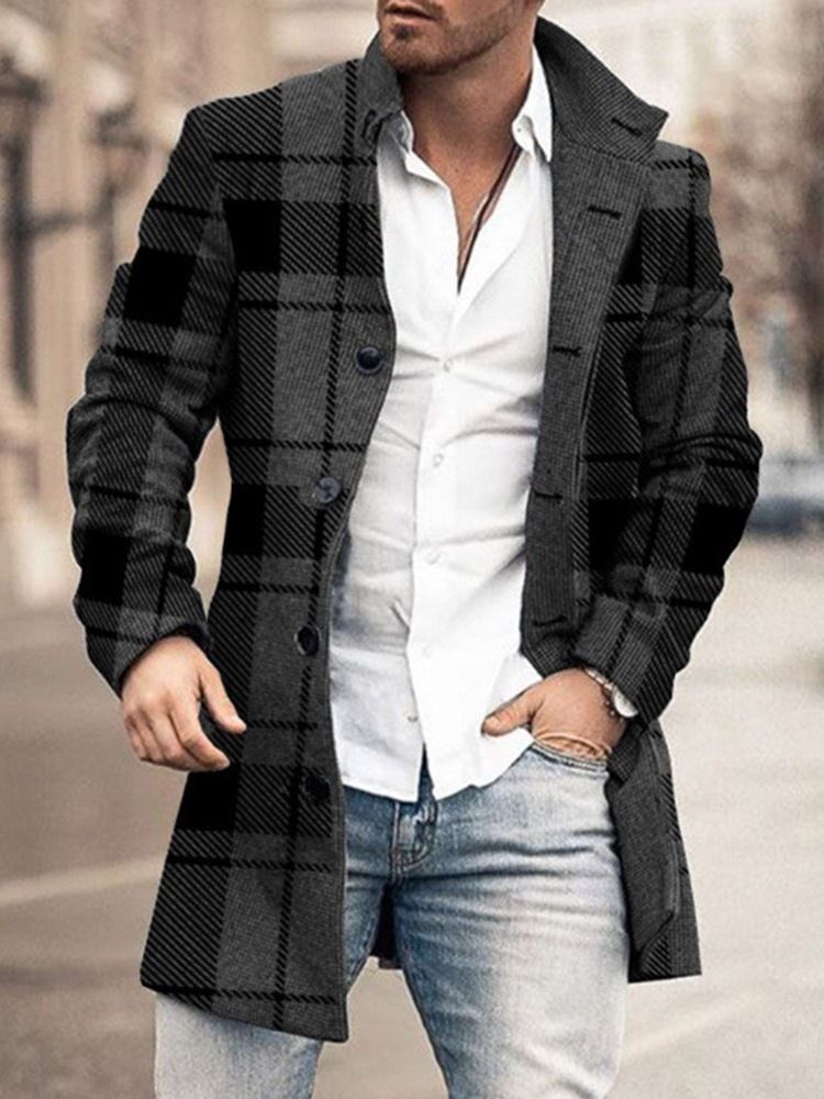 Color Block Mid-Length Button Fall Single Breasted Coat