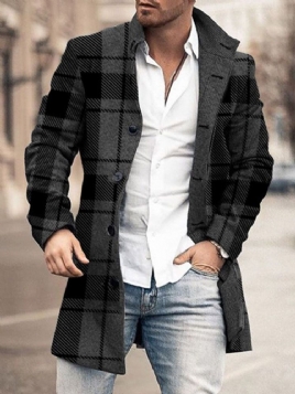 Color Block Mid-Length Button Fall Single Breasted Coat