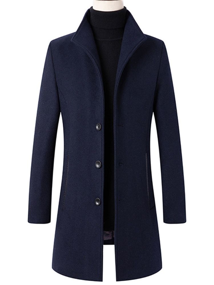 Lapel Vanlig Mellomlang England Single-Breasted Coat