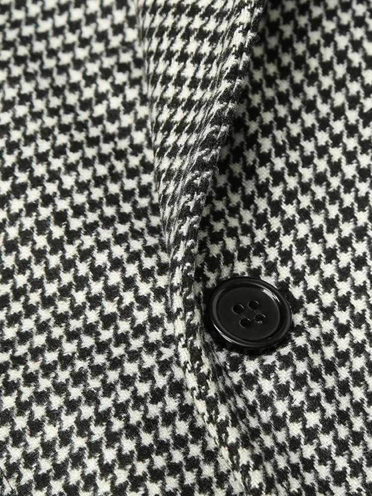 Middels Lang Jakkeslag Houndstooth European Slim frakk