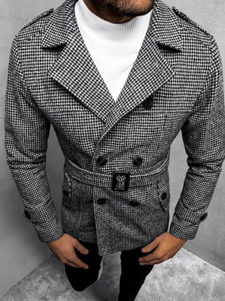 Middels Lang Jakkeslag Houndstooth European Slim frakk