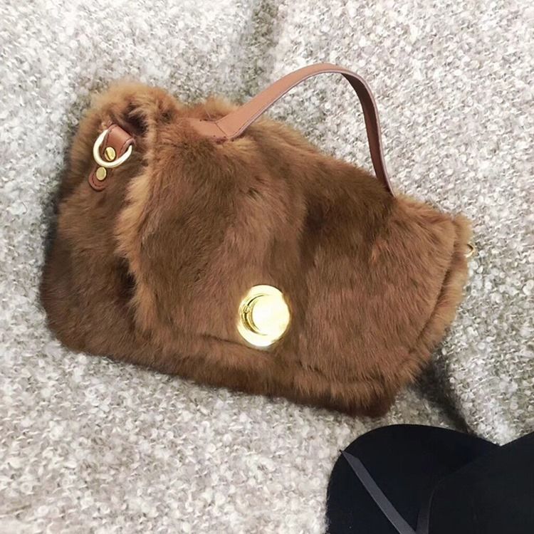 Faux Fur Lock Vanlige Rektangulære Tøyvesker