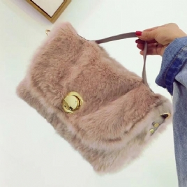 Faux Fur Lock Vanlige Rektangulære Tøyvesker