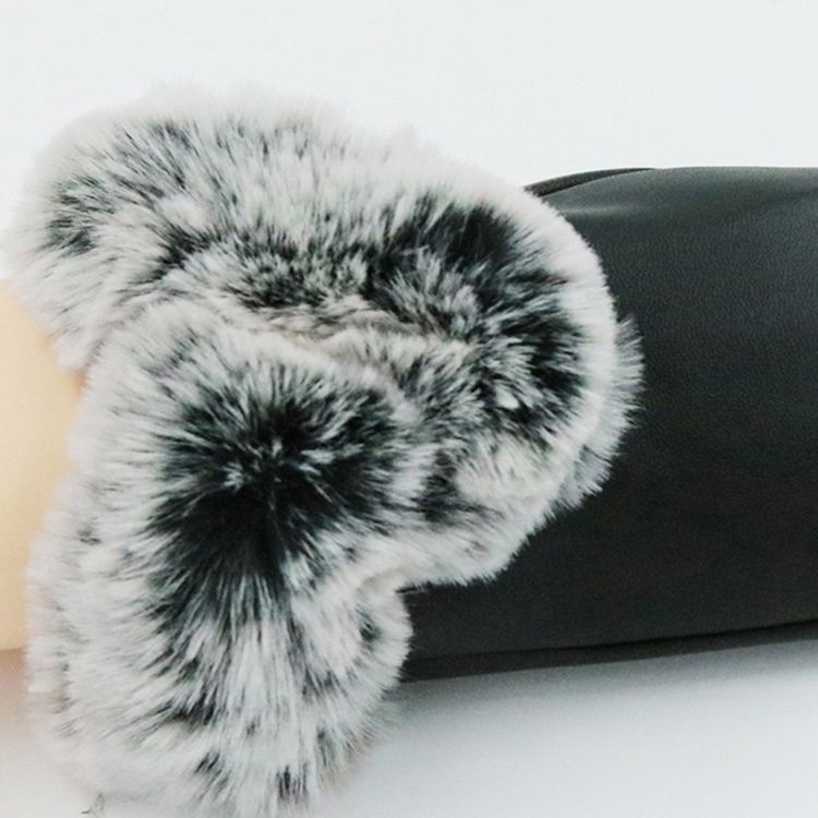 Fluffy Cony Hair Leather Windproof Lady Gloves