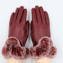 Fluffy Cony Hair Leather Windproof Lady Gloves