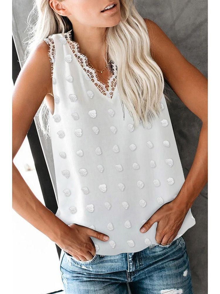 Patchwork Summer Polyester Hvit Standard Tank Top For Kvinner