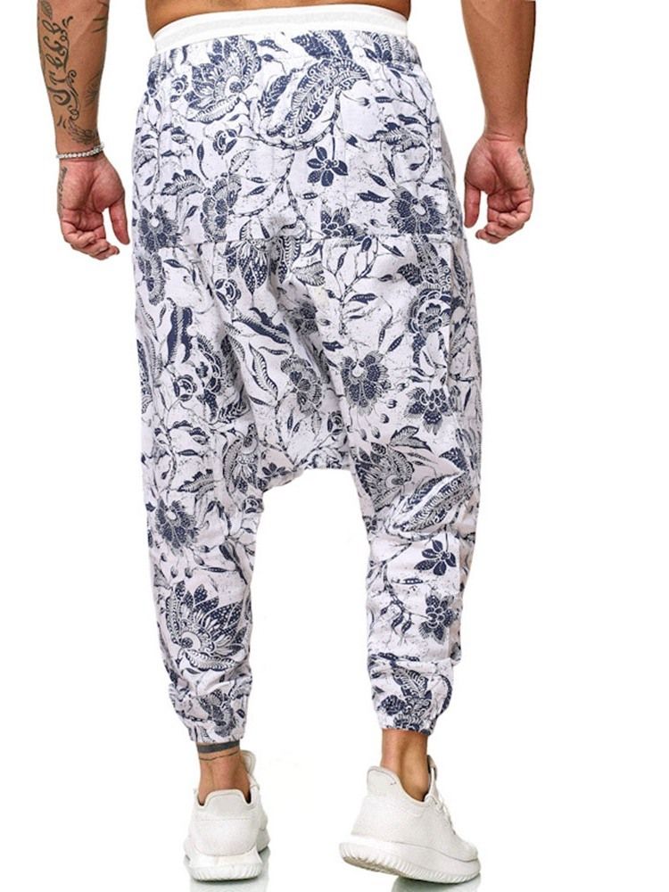 Baggy Bukser Print Floral Mid Waist Menns Uformelle Bukser