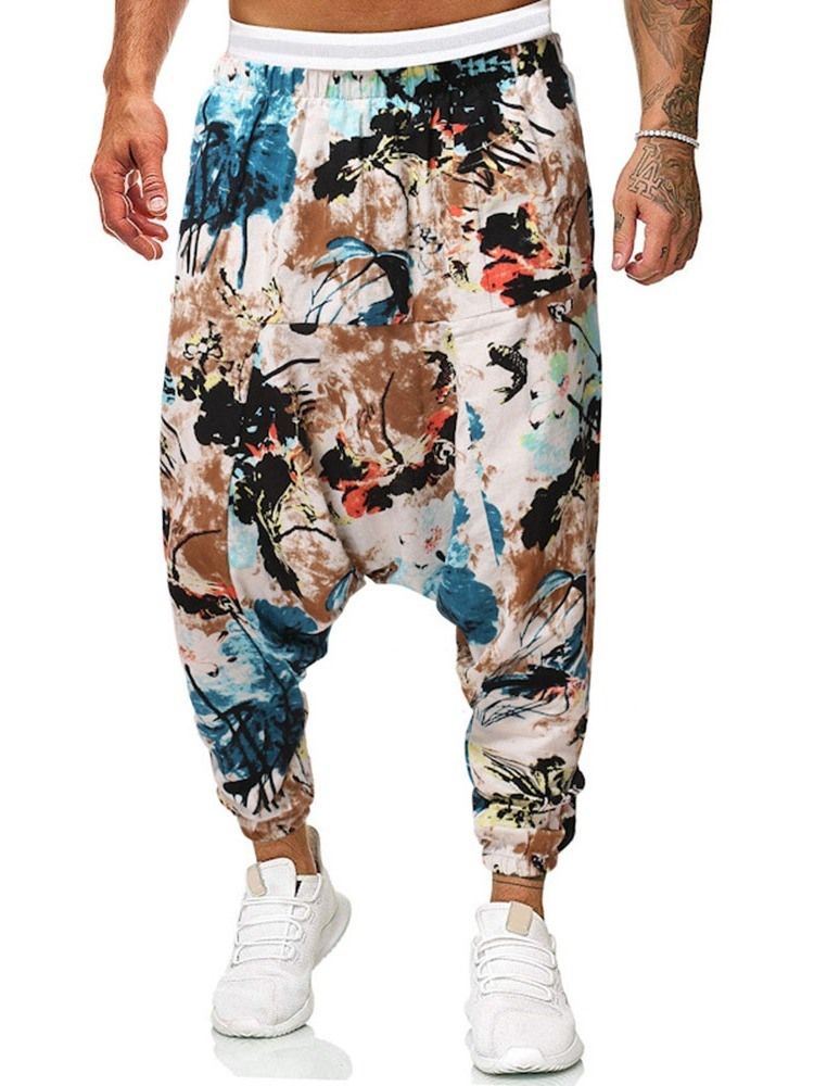 Baggy Bukser Print Floral Mid Waist Menns Uformelle Bukser