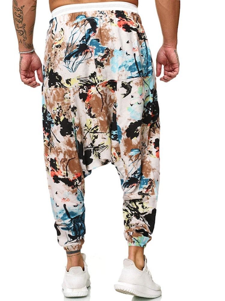 Baggy Bukser Print Floral Mid Waist Menns Uformelle Bukser