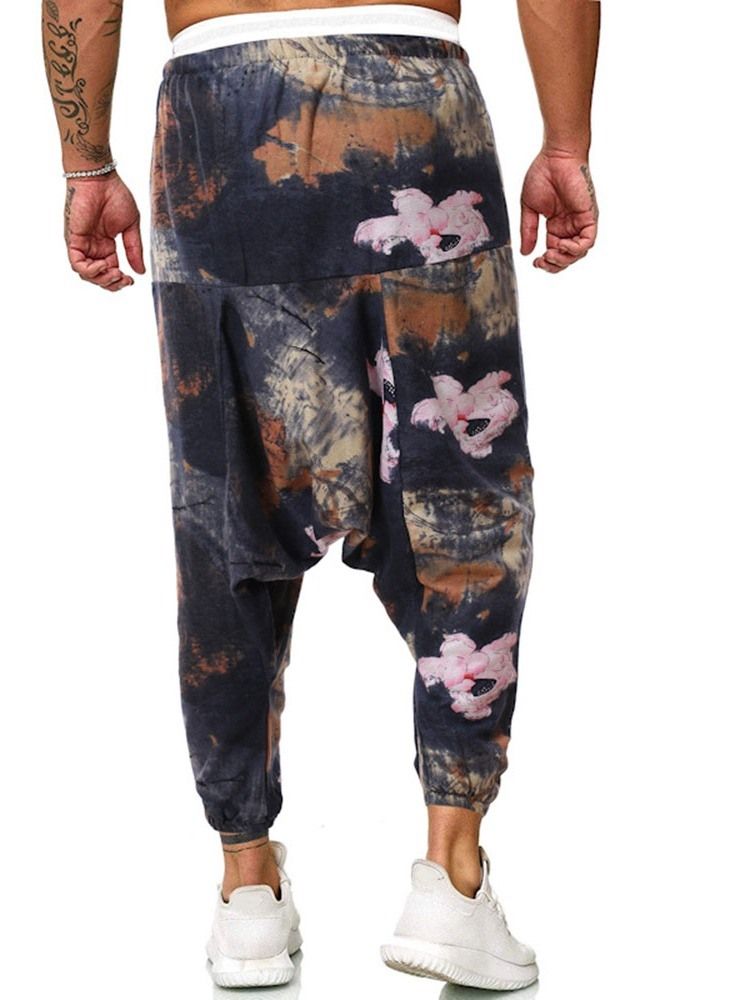 Baggy Bukser Print Floral Mid Waist Menns Uformelle Bukser