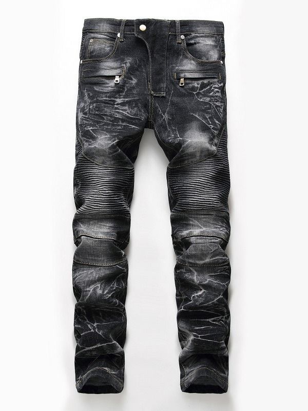 Glidelås Slitt Denim Casual Slim Menns Bukser