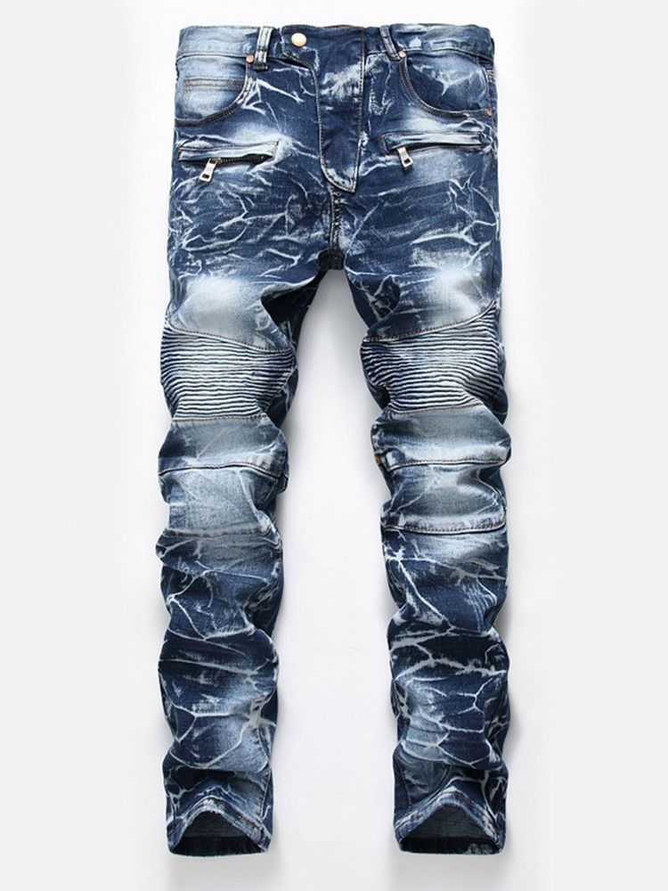 Glidelås Slitt Denim Casual Slim Menns Bukser