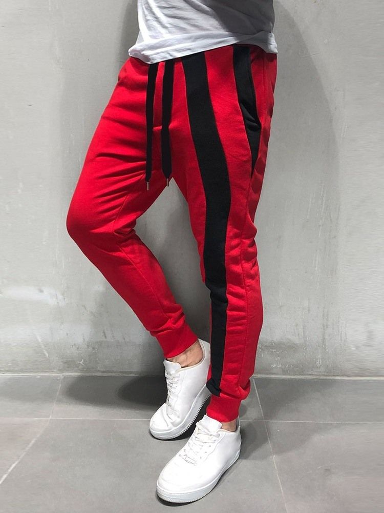 Lace-Up Color Block Sport Mid Waist Menns Fritidsbukser