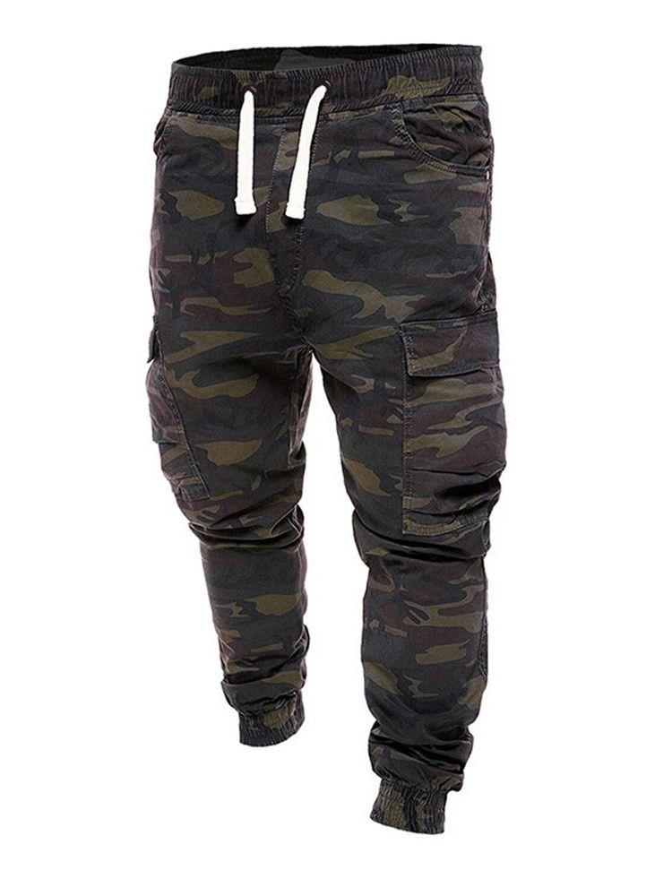 Lastebukser Print Camouflage Straight Mid Waist Herre Casual Bukser