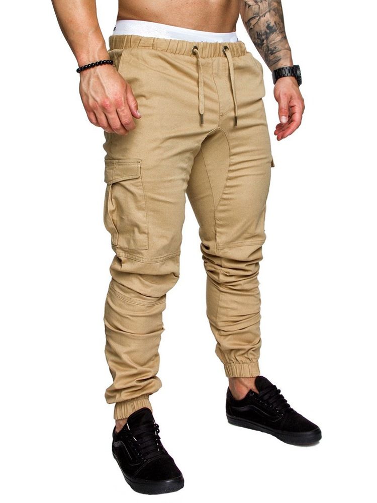 Lastebukser Vanlige Khaki Lace Up Pocket Menns Fritidsbukser