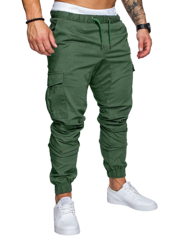 Lastebukser Vanlige Khaki Lace Up Pocket Menns Fritidsbukser