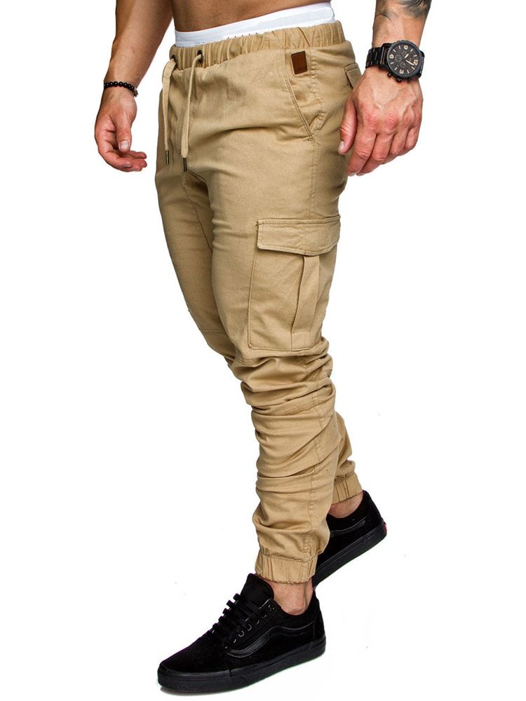 Lastebukser Vanlige Khaki Lace Up Pocket Menns Fritidsbukser