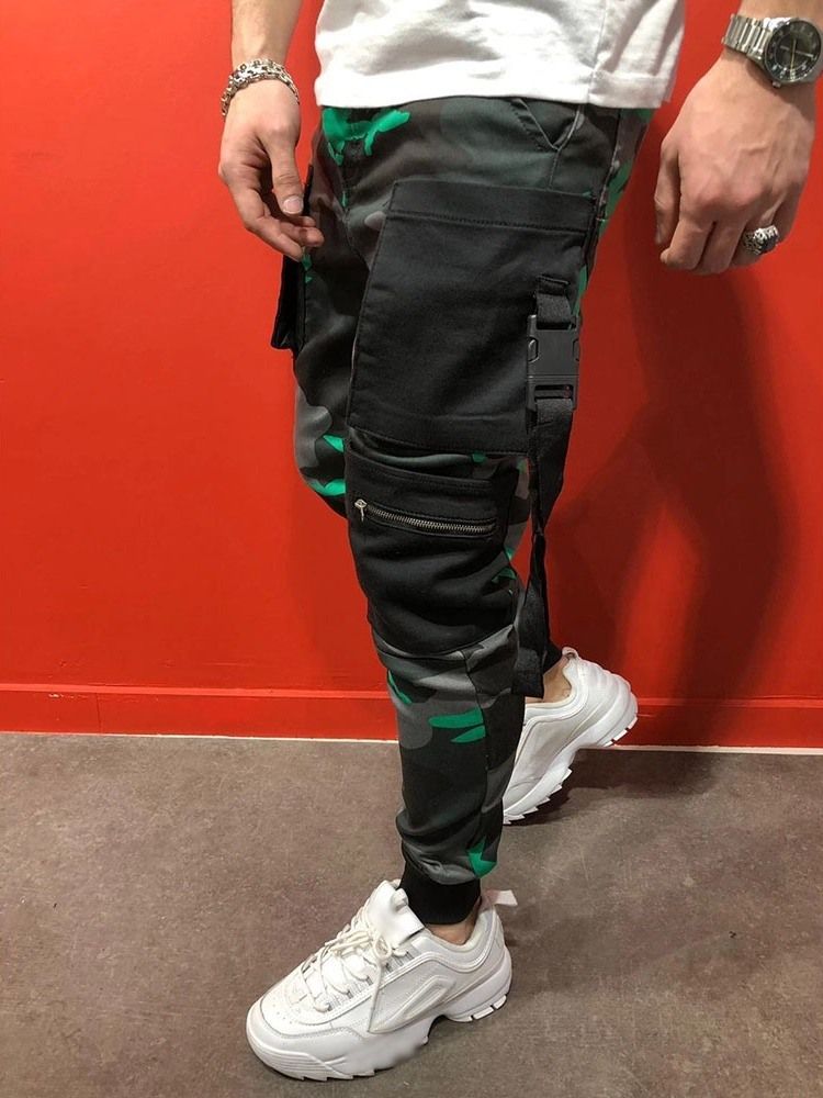 Pocket Camouflage Mid Waist Fire årstider Menns Uformelle Bukser