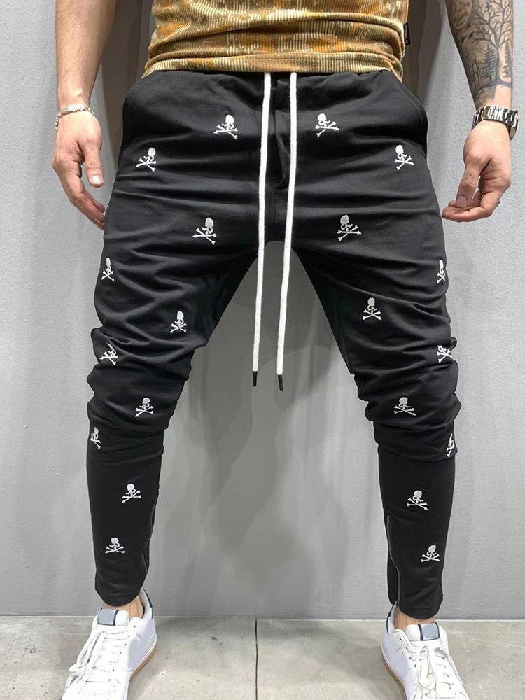 Print Skull Lace-Up Menns Fritidsbukser