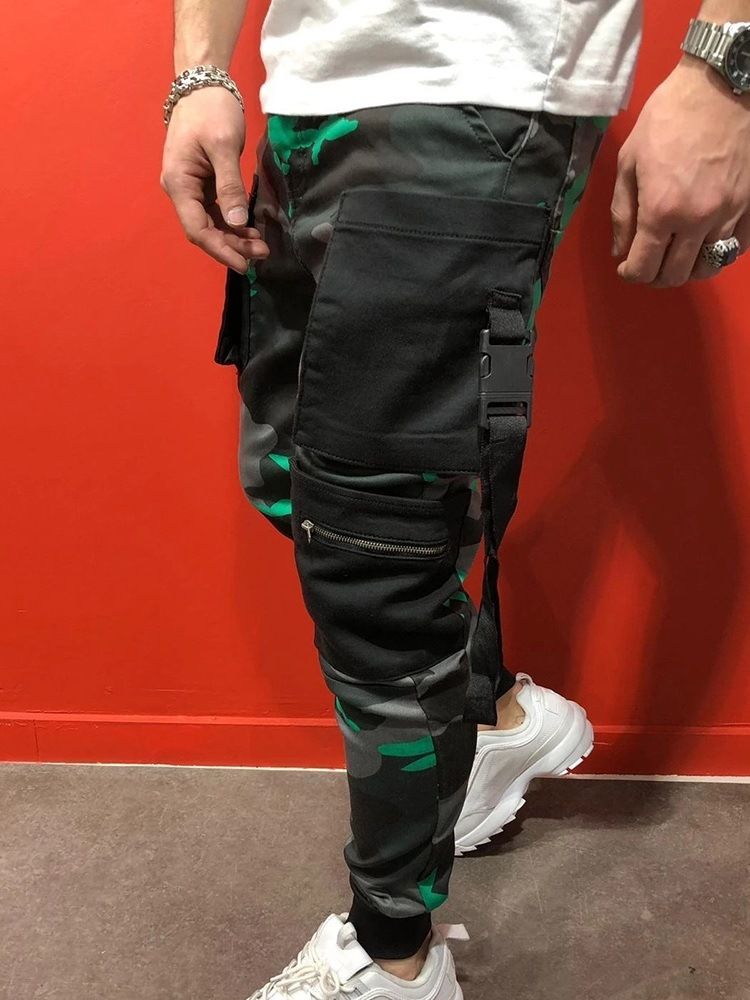 Skriv Ut Pencil Bukser Camouflage Fire årstider Mid Waist Casual Bukser