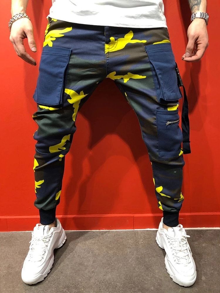 Skriv Ut Pencil Bukser Camouflage Fire årstider Mid Waist Casual Bukser