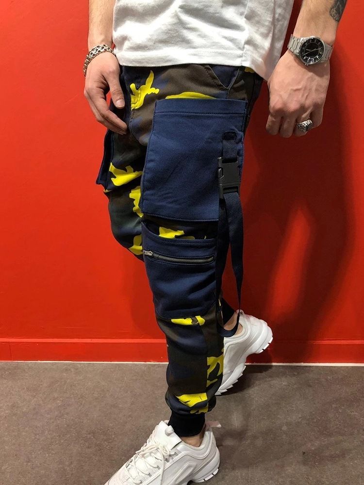 Skriv Ut Pencil Bukser Camouflage Fire årstider Mid Waist Casual Bukser