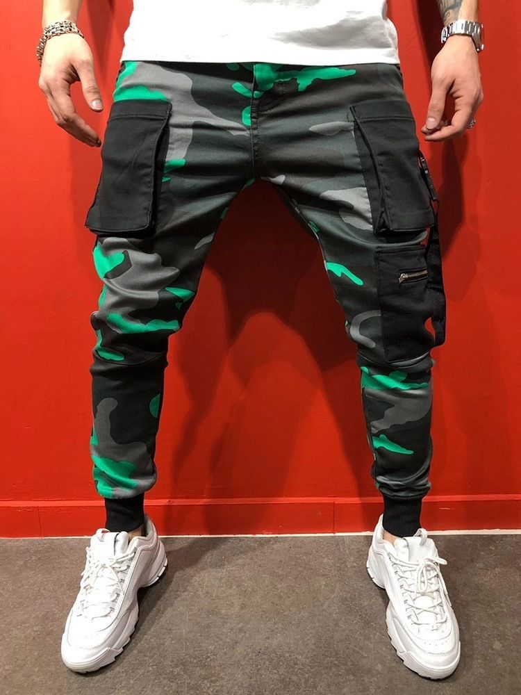 Skriv Ut Pencil Bukser Camouflage Fire årstider Mid Waist Casual Bukser