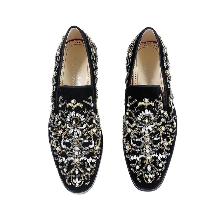 Rhinestone Rund Toe Slip-On Menns Fritidssko