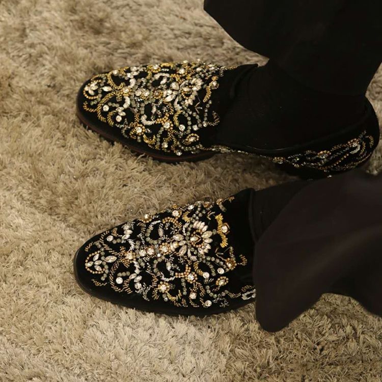 Rhinestone Rund Toe Slip-On Menns Fritidssko