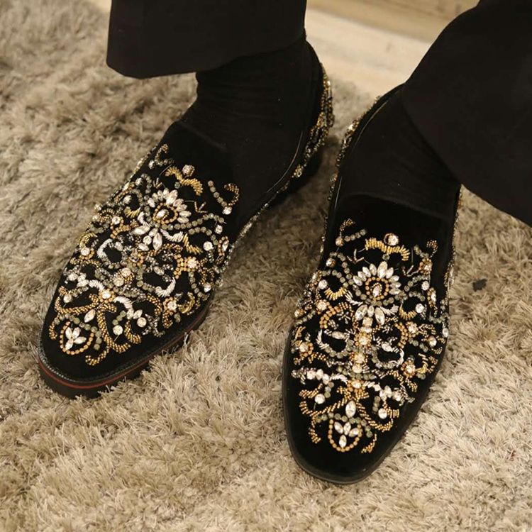 Rhinestone Rund Toe Slip-On Menns Fritidssko