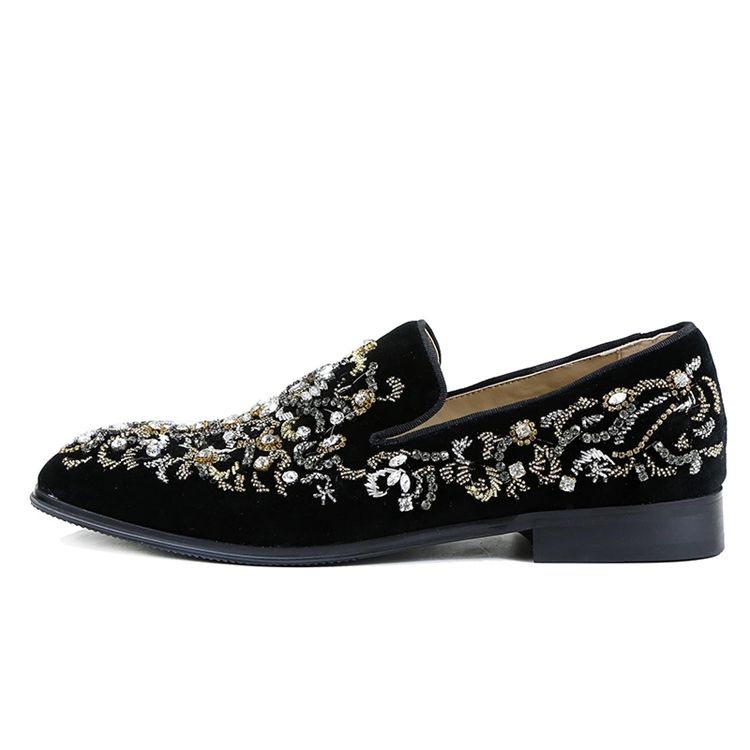 Rhinestone Rund Toe Slip-On Menns Fritidssko