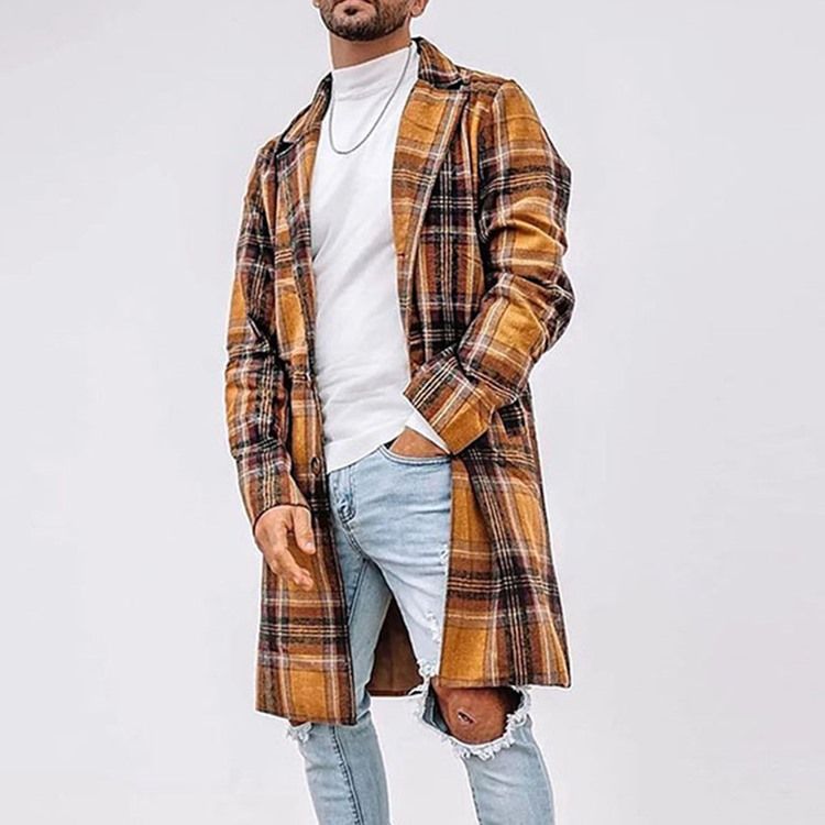 Lapel Mid-Length Rutete Rett Single-Breasted Coat