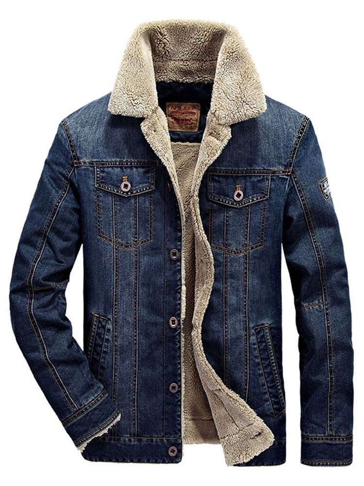 Thicken Warm Denim Lapel Vinterfrakk For Menn