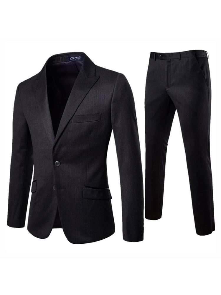 Ensfarget Single-Breasted Blazer Menns 2-Deler Kjole Dress